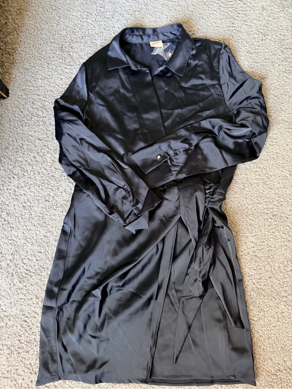 Black Satin Wrap Shirt Dress - Women Jackets & Coats